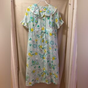 Vintage 70s Smart Time Floral Dress Large Cottagecore Prairie Lace Collar Midi